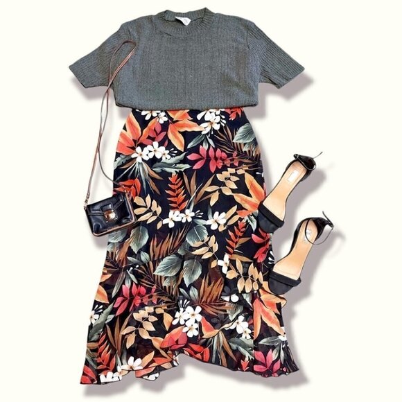 ✨hp✨ VINTAGE EXOTIC TROPICAL FLORAL RUFFLE SKIRT - Picture 3 of 10